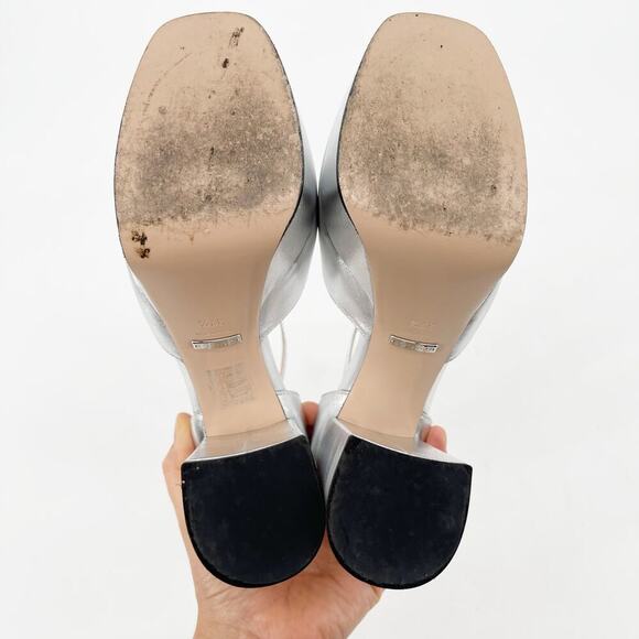 Gucci Silver Metallic Crystal GG Platform Ankle Strap Block Heel Pumps EU 37.5 - Picture 16 of 16